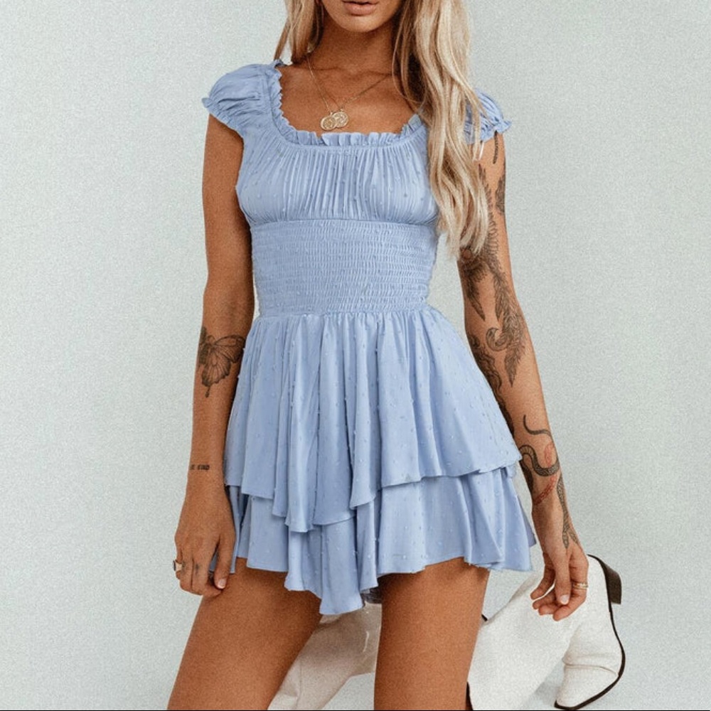 COPY - Princess Polly Blue Love Galore Romper Dress • Size 4